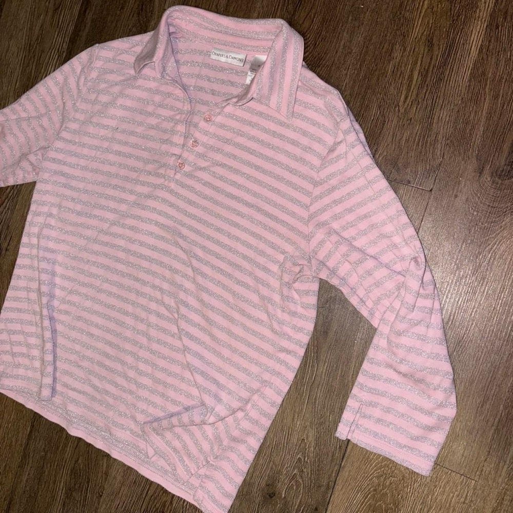 Pink and sparkly grey striped long sleeve polo shirt - Picture 6 of 7